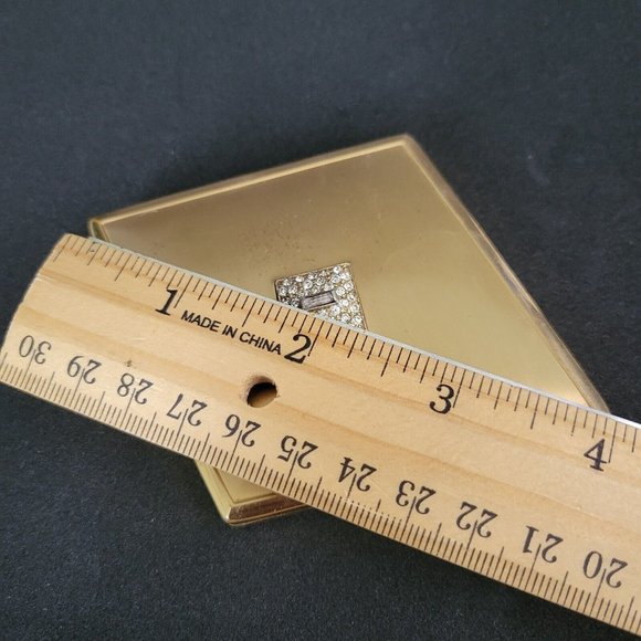 Women's Vintage Compact Makeup Mirror Jeweled Gold Hinged Folding 4" x 3" - Picture 8 of 9